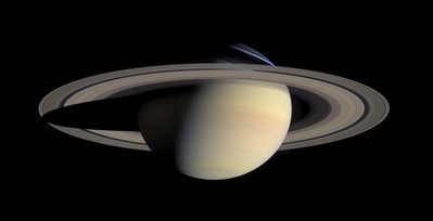This Oct. 6, 2004 photo provided by NASA, taken by the Cassini Saturn Probe, shows the planet Saturn and its rings.