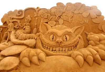 A sand sculpture entitled 'Alice and the Caterpillar' carved by Christina Mija from Australia is seen at the Creepy Crawlies Sand Sculpting Exhibition on the Frankston waterfront on December 26, 2010 in Melbourne, Australia. International sand sculpture artists from around the world teamed up with their Australian counterparts to create the insect themed exhibition that will be open to the public until April, 2011.