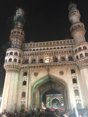 The Charminar - stands for four towers. Imagine a swap meet with THOUSANDS of people crammed together so you can barely move. Now imagine cars and motorcycles and mopeds just driving through all of that madness? That was this. Especially during Ramadan - which is their holy fasting thing - and the peak of this madness.